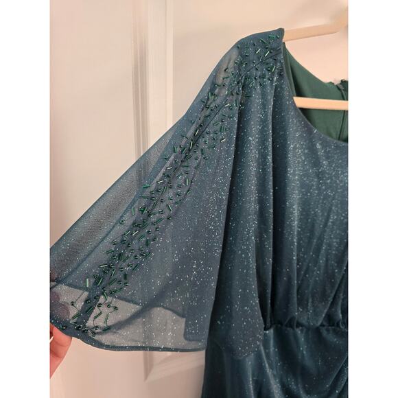 SNLY Short Sleeve Green Glitter Mesh Evening Gown Dress Size 18W - Picture 6 of 11